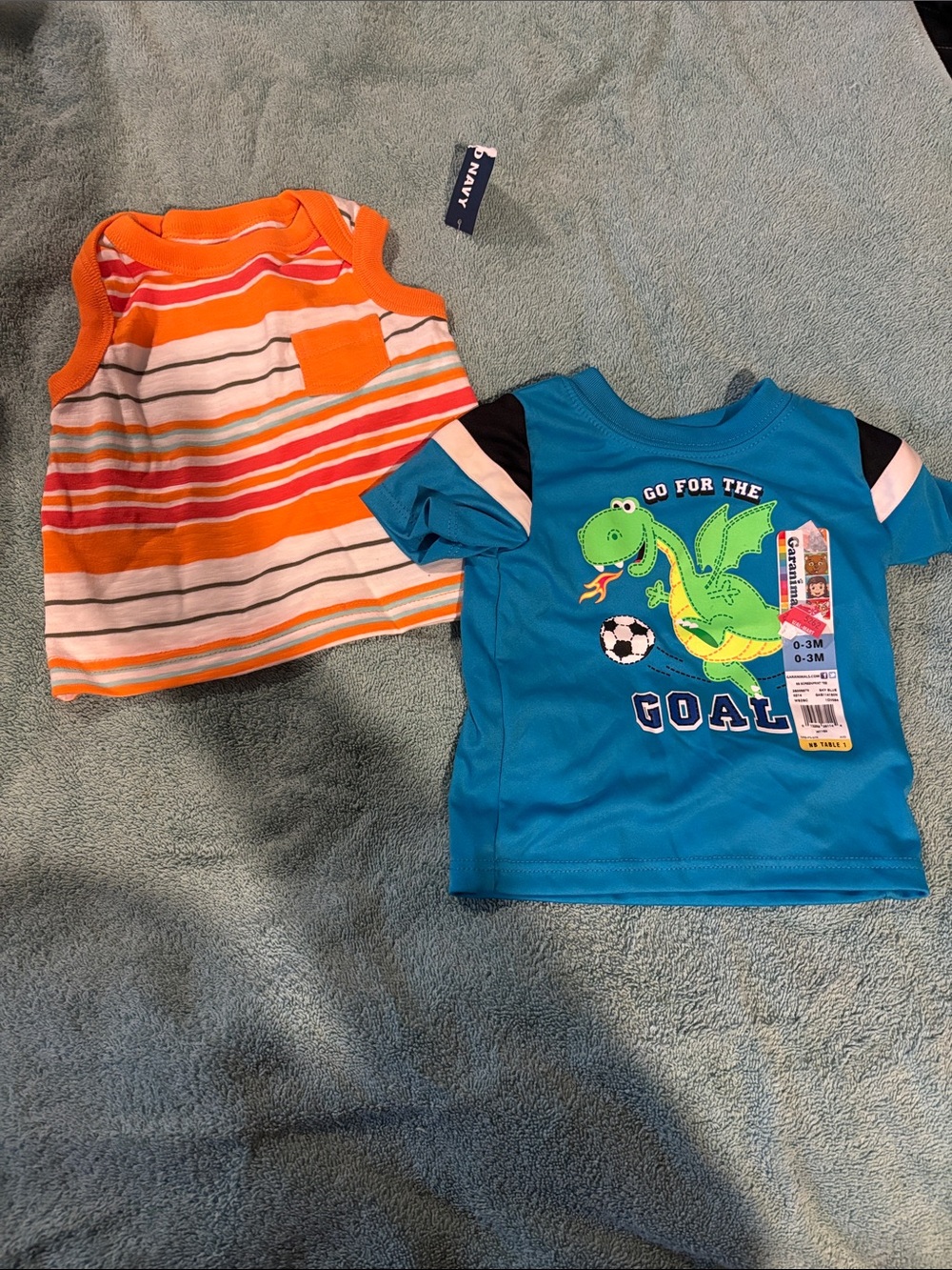 NWT Old Navy tank striped garanimal Blue 'Go For The Goal' Dino Soccer Tee 0-3M
